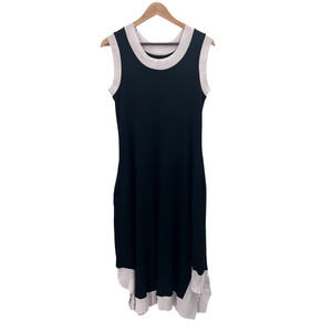 PLANET Lauren G Black White Pima Asymmetric Midi Dress with Pockets Size 1